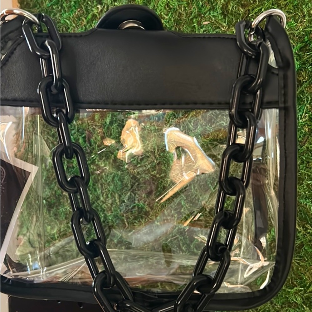 Clear handbag with black chains